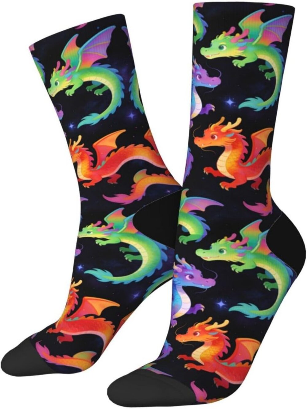 Women's Dragan Print Crew Socks Funny Novelty Casual Athletic Dress Socks